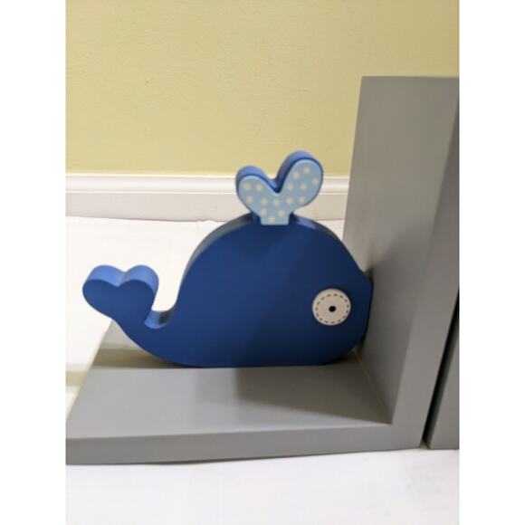 Concepts Kids Decor Pair Of Blue Whales Bookends Nautical Home Decor Organizer - Picture 3 of 5